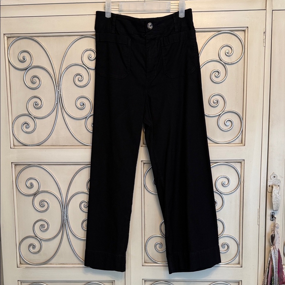 Anthropologie Black Colette Cropped Wide Leg Pants in Stretch Twill